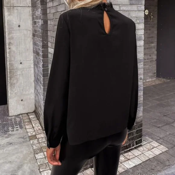 Boho Hunter Green Classic Lace Solid Work Minimalist Top - Picture 5 of 10